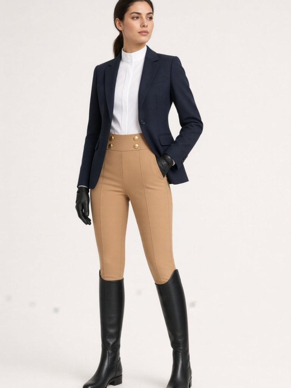 New Zara Beige Camel Gold Buttons Stretch Skinny Ankle Pants Leggings